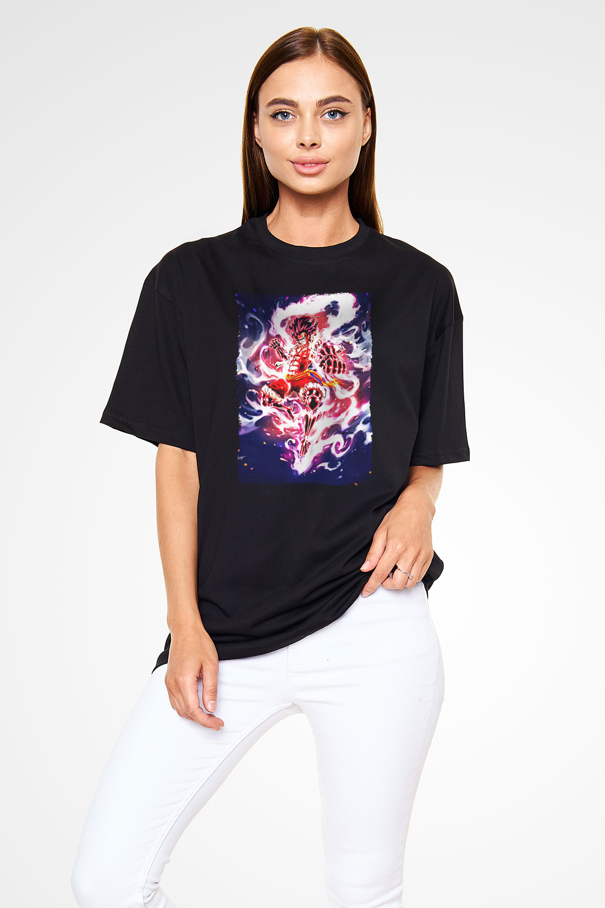 Bleach Baskılı Unisex Siyah Oversize Tişört - Tshirt