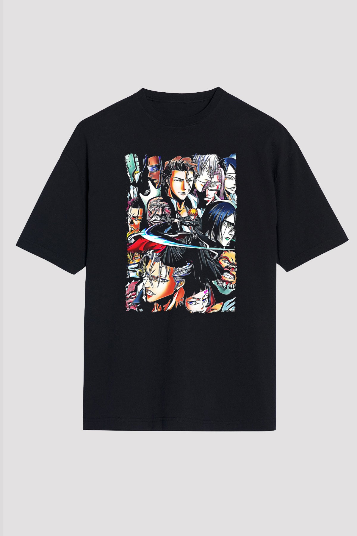 Bleach Baskılı Unisex Siyah Oversize Tişört - Tshirt