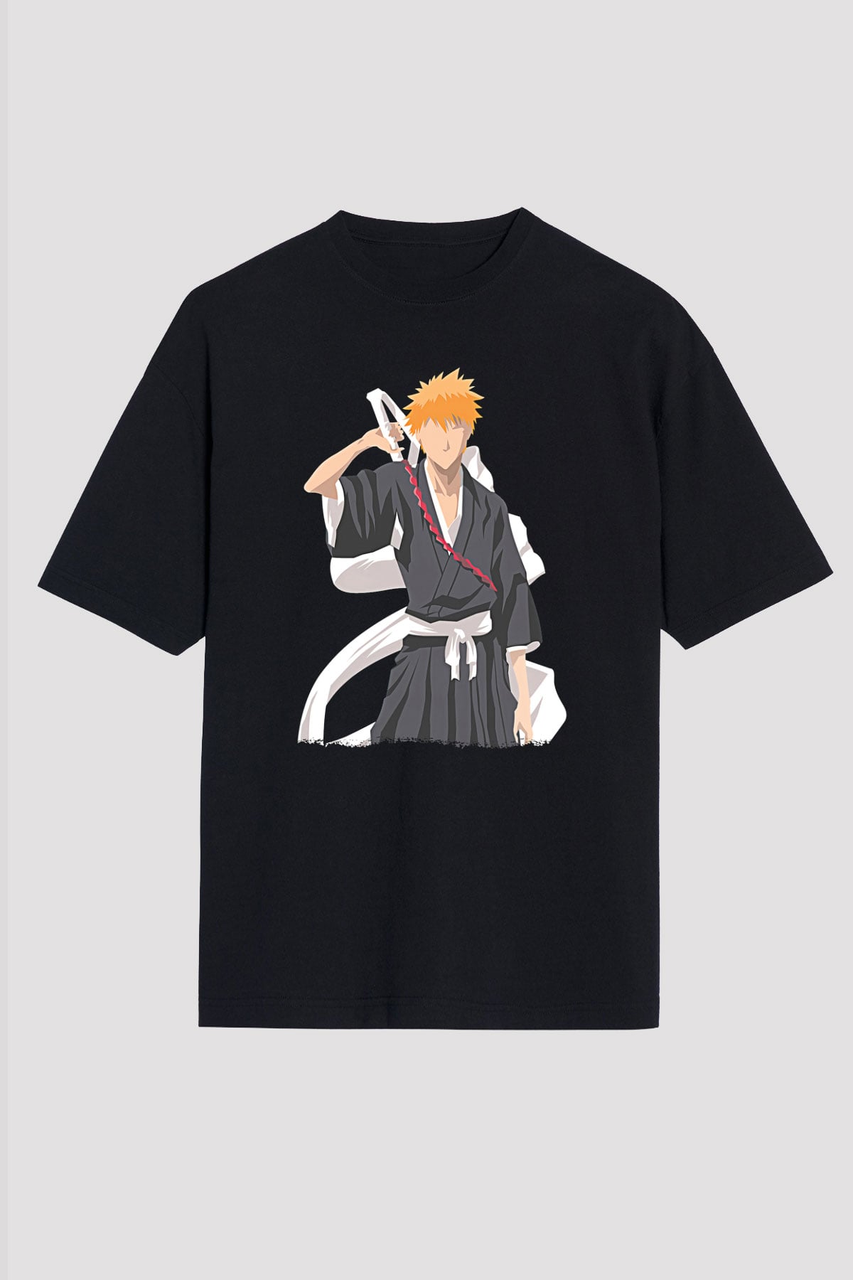 Bleach Baskılı Unisex Siyah Oversize Tişört - Tshirt