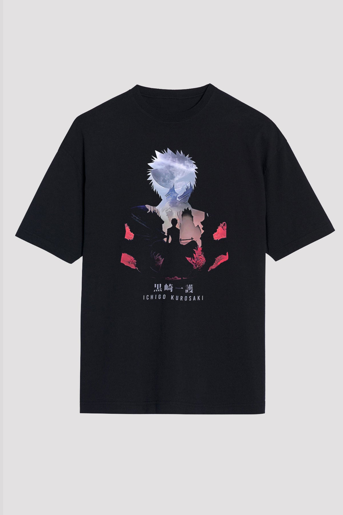 Bleach Baskılı Unisex Siyah Oversize Tişört - Tshirt