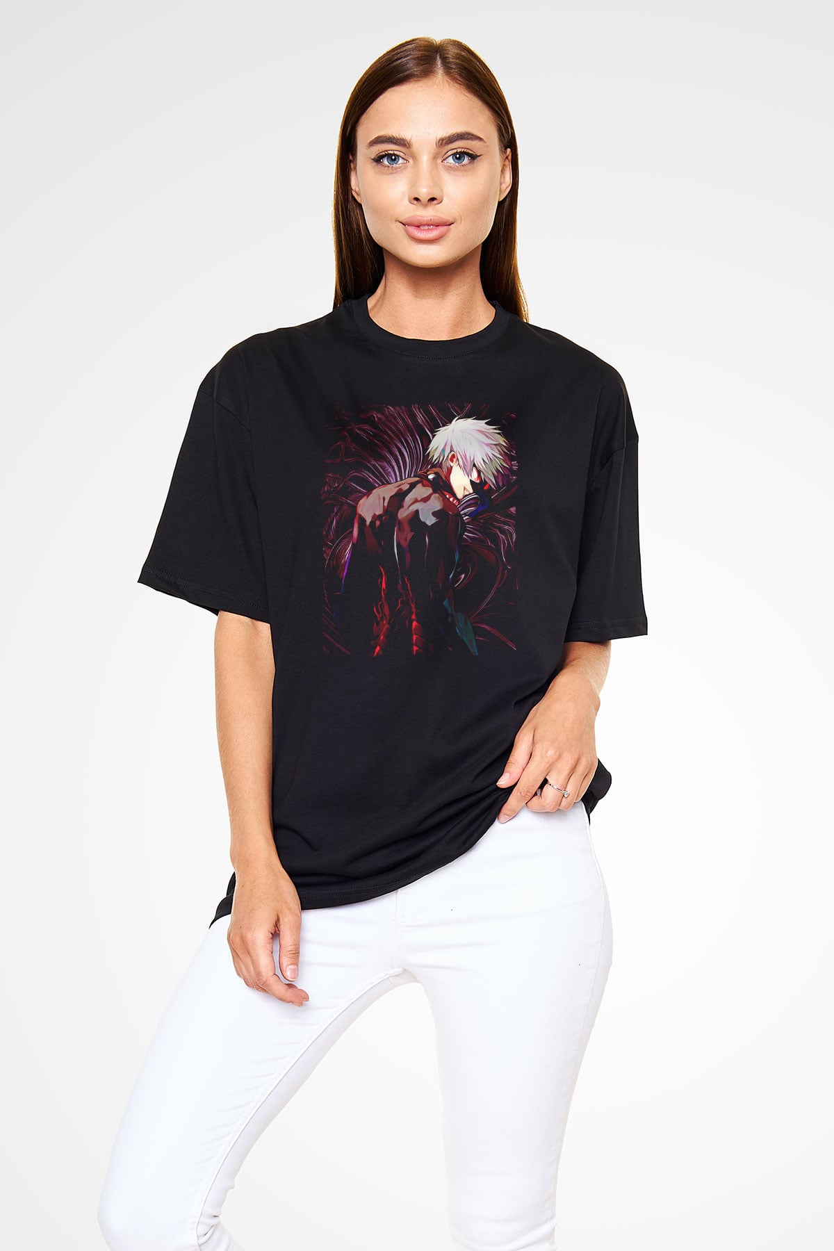 Bleach Baskılı Unisex Siyah Oversize Tişört - Tshirt