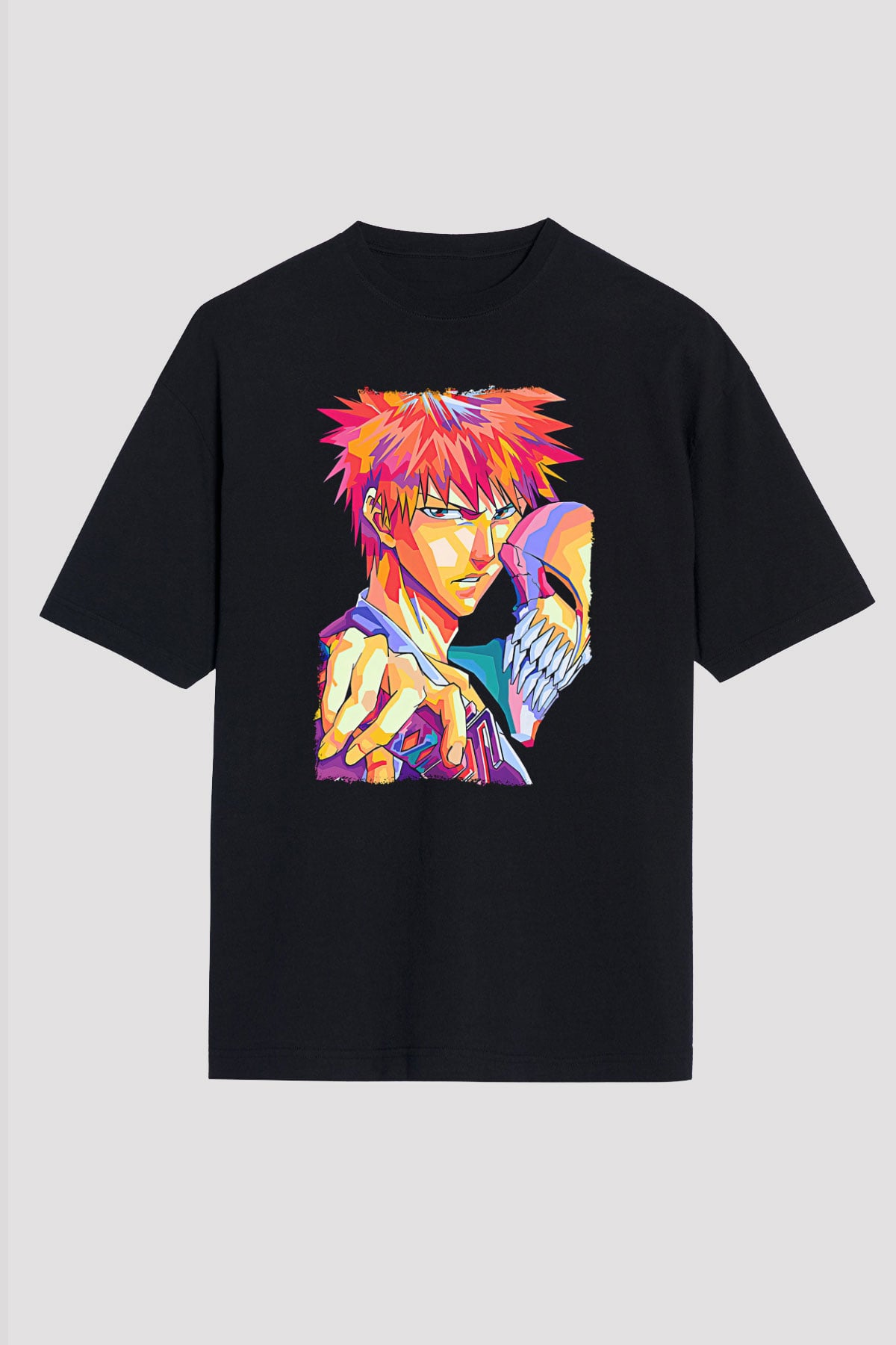Bleach Baskılı Unisex Siyah Oversize Tişört - Tshirt