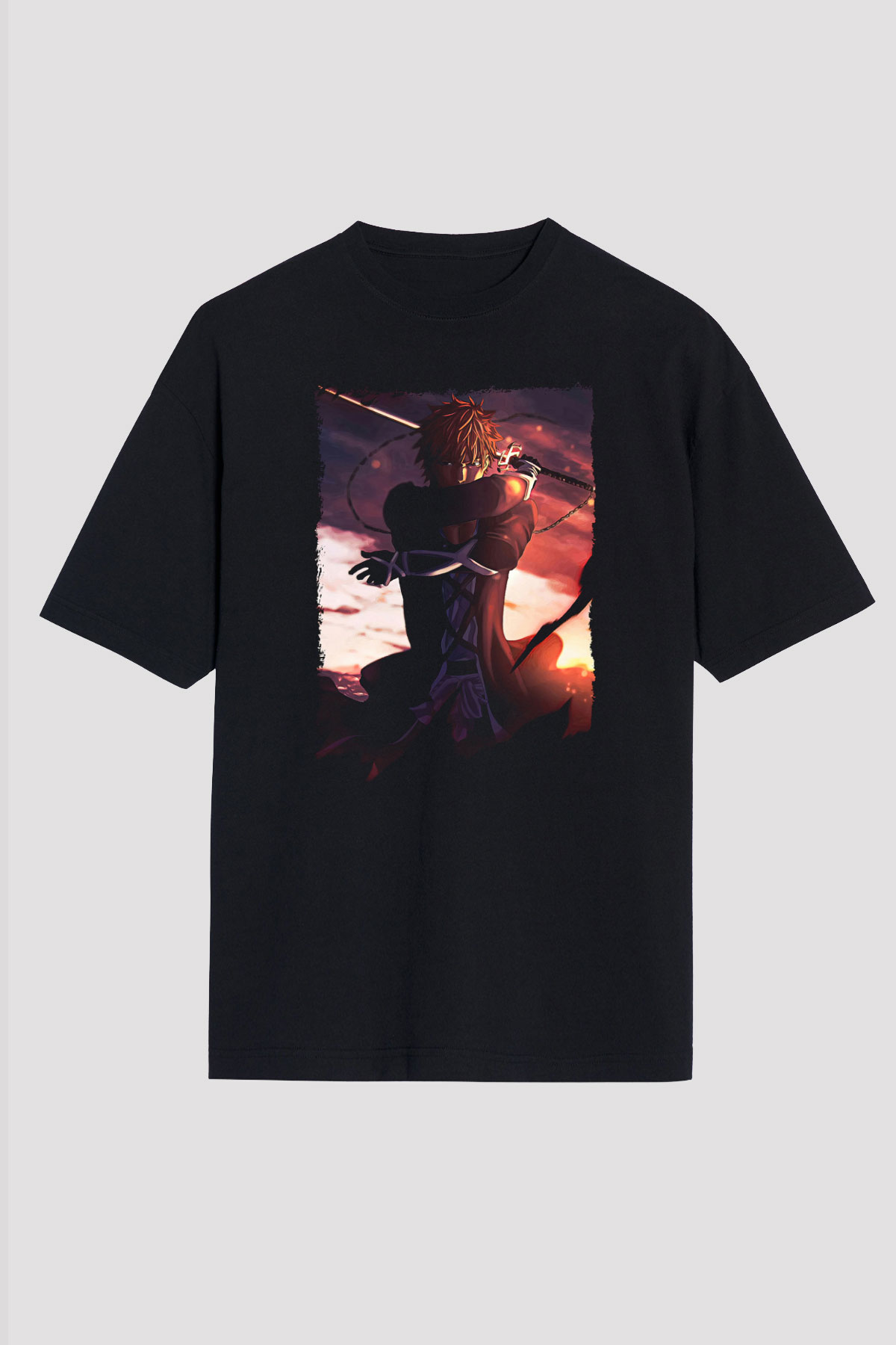 Bleach Baskılı Unisex Siyah Oversize Tişört - Tshirt