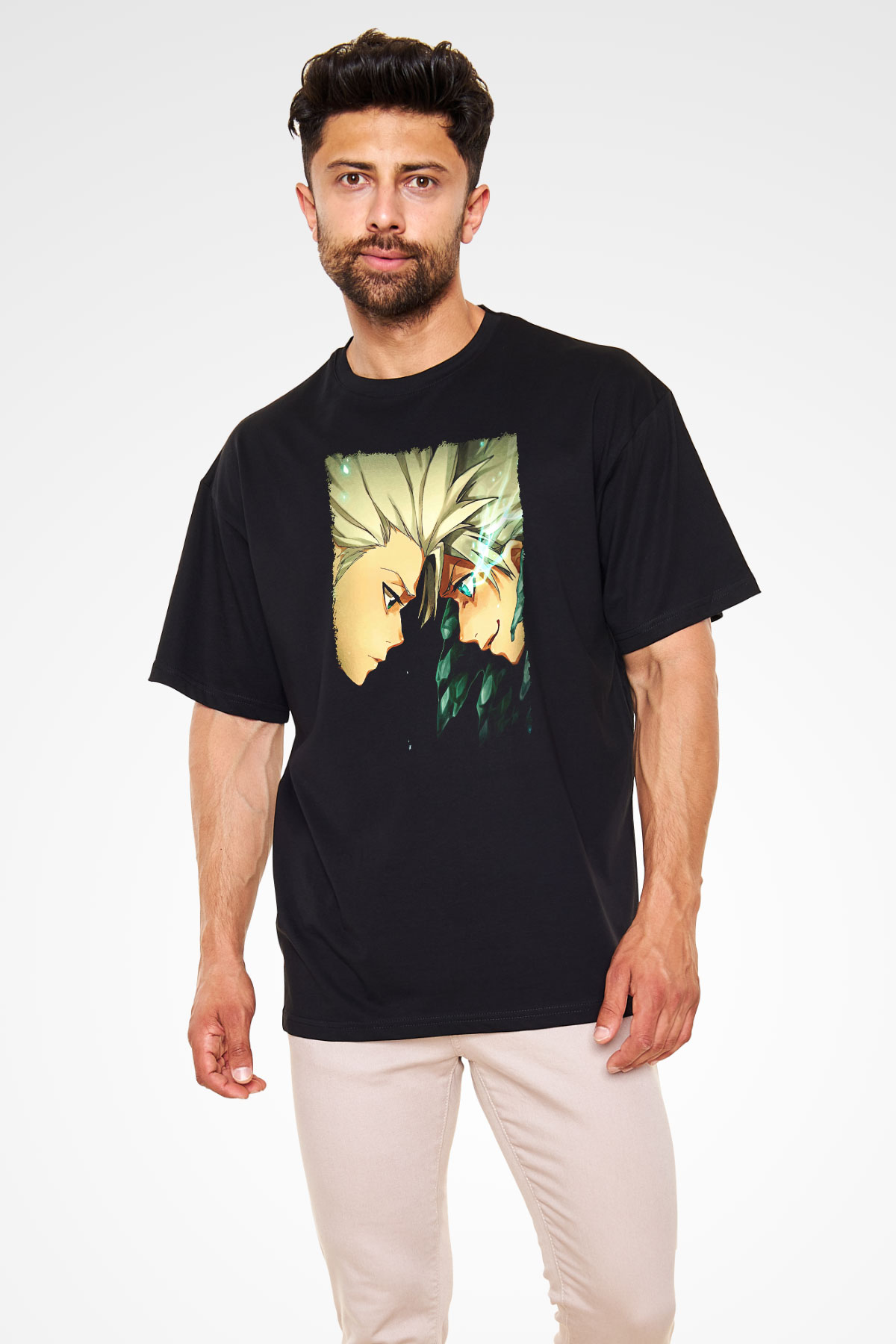 Bleach Baskılı Unisex Siyah Oversize Tişört - Tshirt