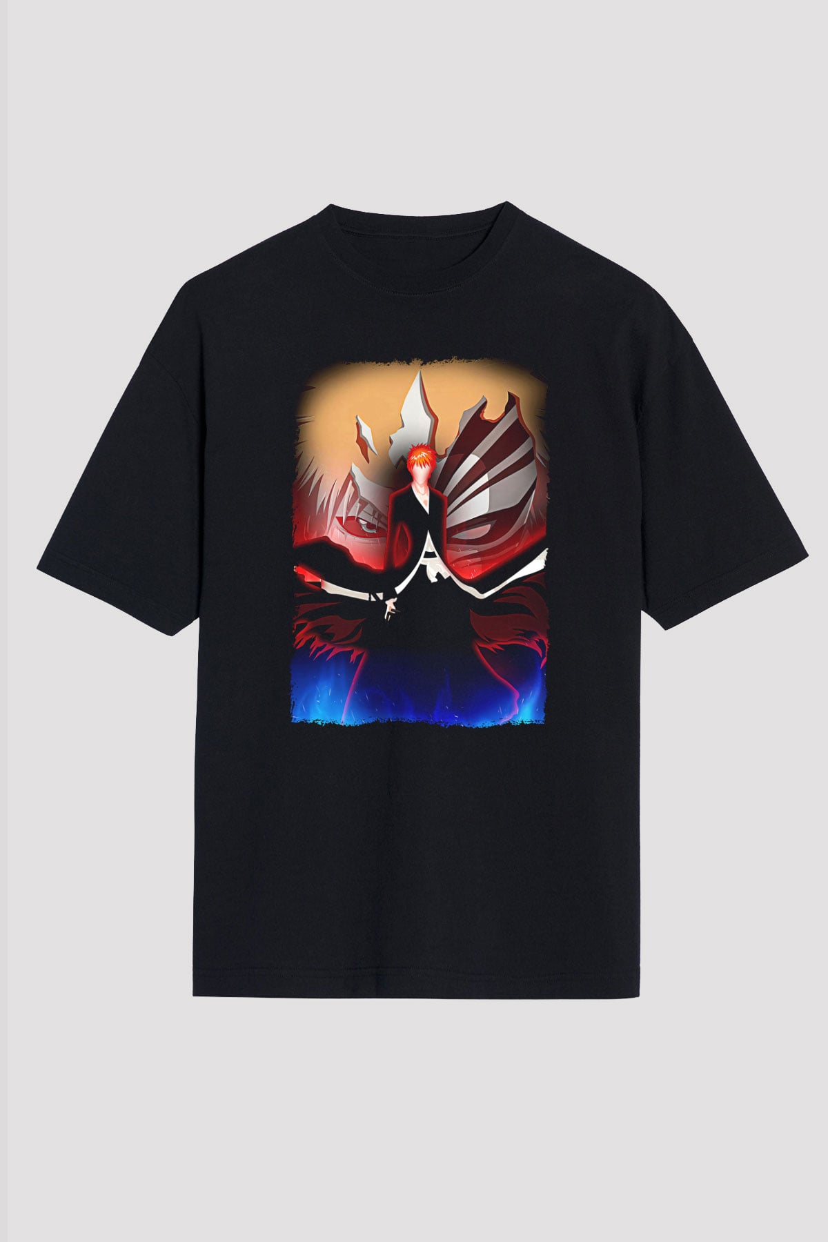 Bleach Baskılı Unisex Siyah Oversize Tişört - Tshirt