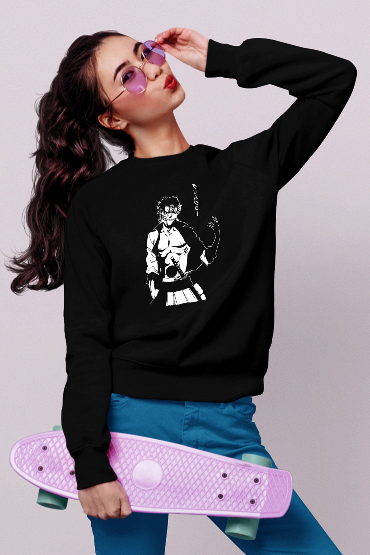 Bleach Baskılı Unisex Siyah Sweatshirt