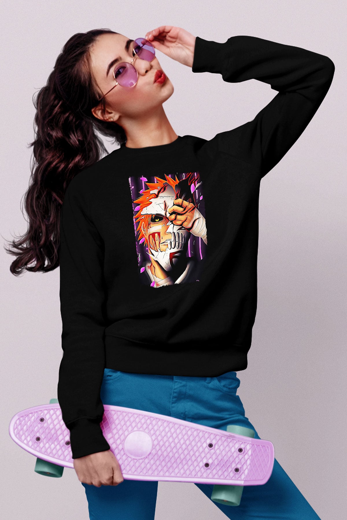 Bleach Baskılı Unisex Siyah Sweatshirt