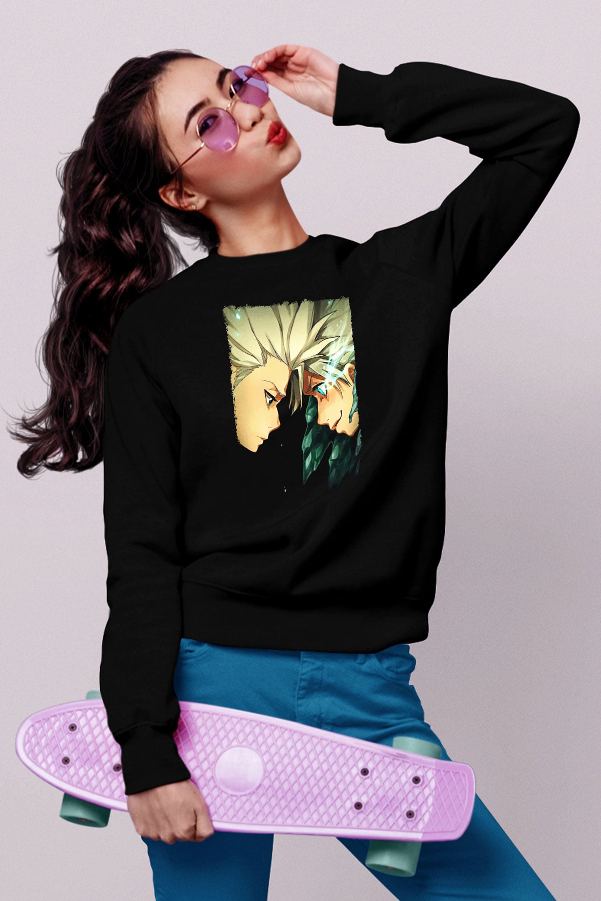 Bleach Baskılı Unisex Siyah Sweatshirt