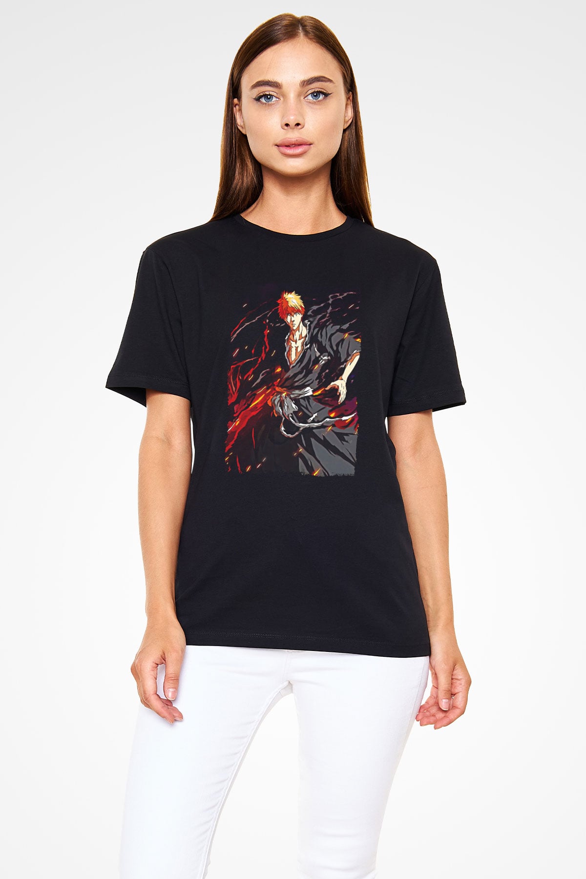 Bleach Baskılı Unisex Siyah Tişört - Tshirt