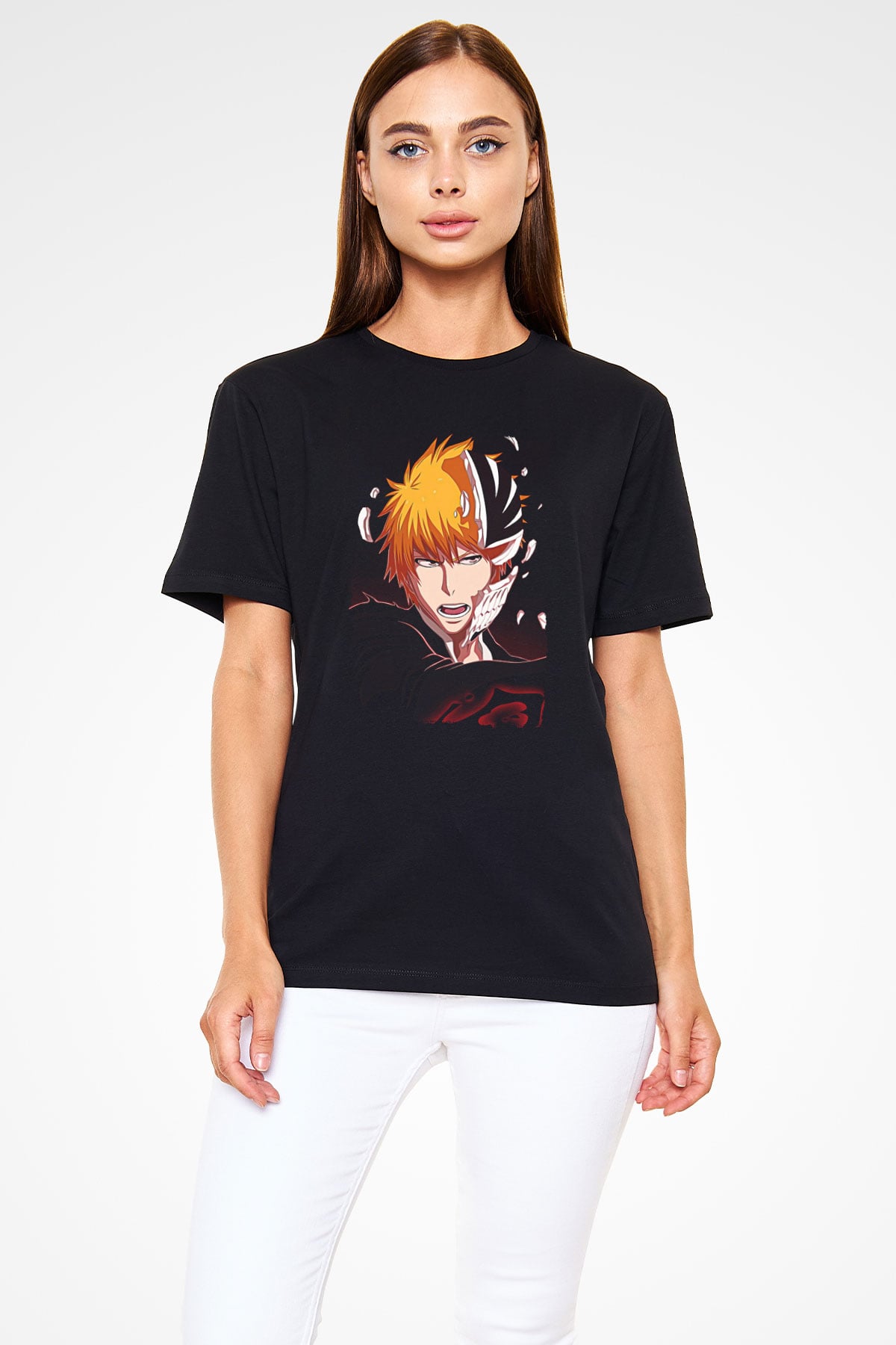 Bleach Baskılı Unisex Siyah Tişört - Tshirt