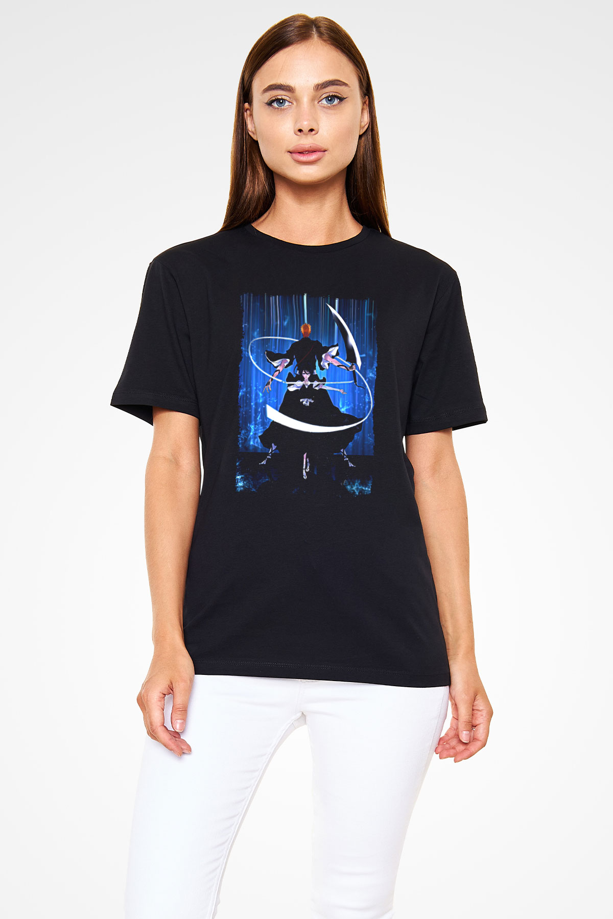 Bleach Baskılı Unisex Siyah Tişört - Tshirt