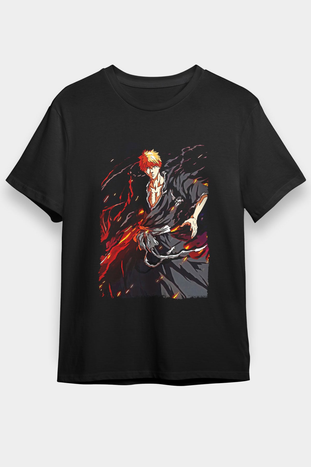 Bleach Baskılı Unisex Siyah Tişört - Tshirt
