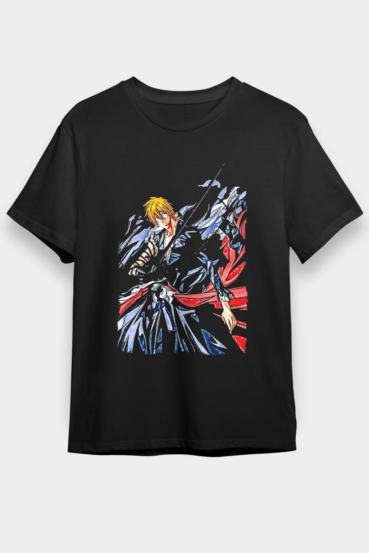 Bleach Baskılı Unisex Siyah Tişört - Tshirt