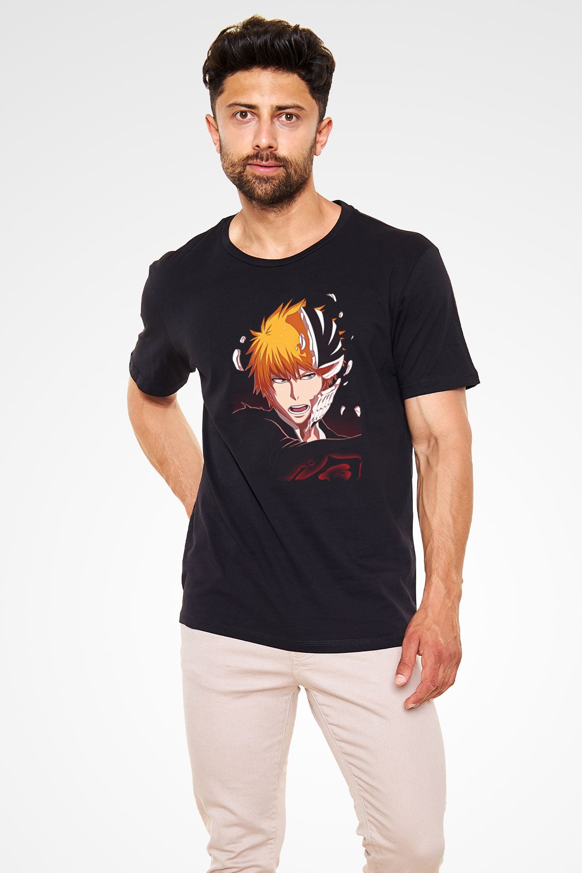 Bleach Baskılı Unisex Siyah Tişört - Tshirt