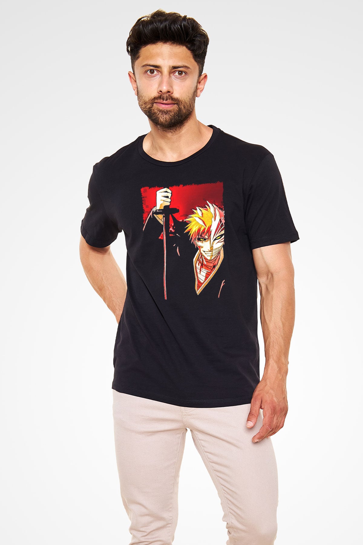 Bleach Baskılı Unisex Siyah Tişört - Tshirt