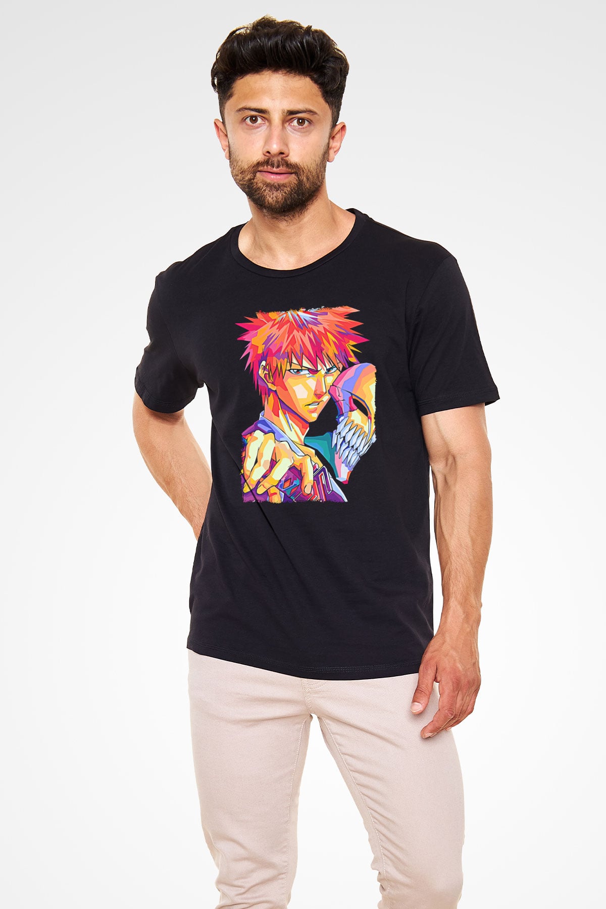Bleach Baskılı Unisex Siyah Tişört - Tshirt