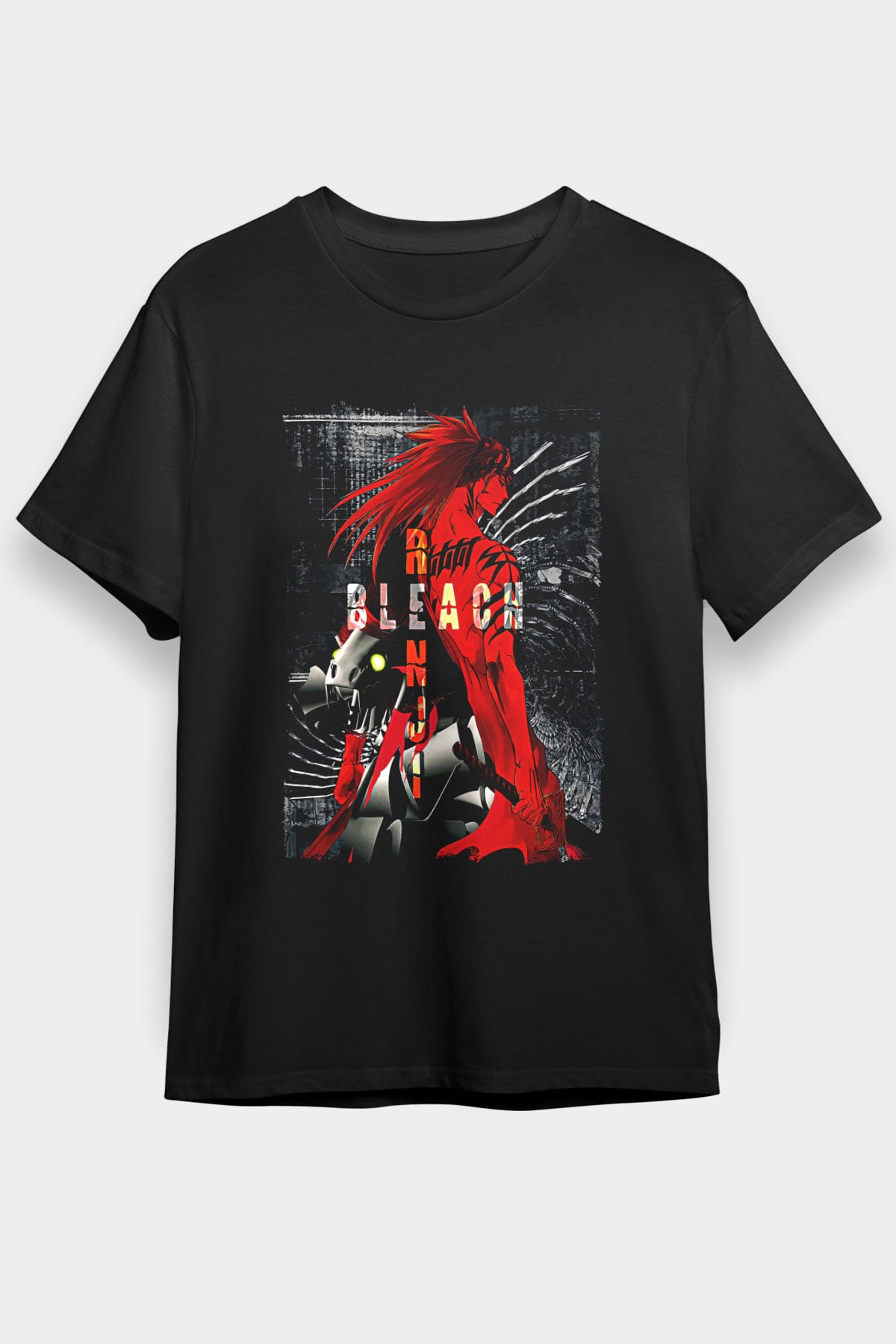 Bleach Baskılı Unisex Siyah Tişört - Tshirt
