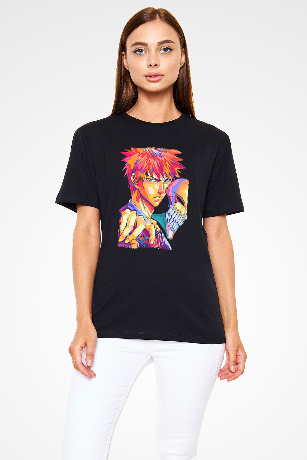 Bleach Baskılı Unisex Siyah Tişört - Tshirt