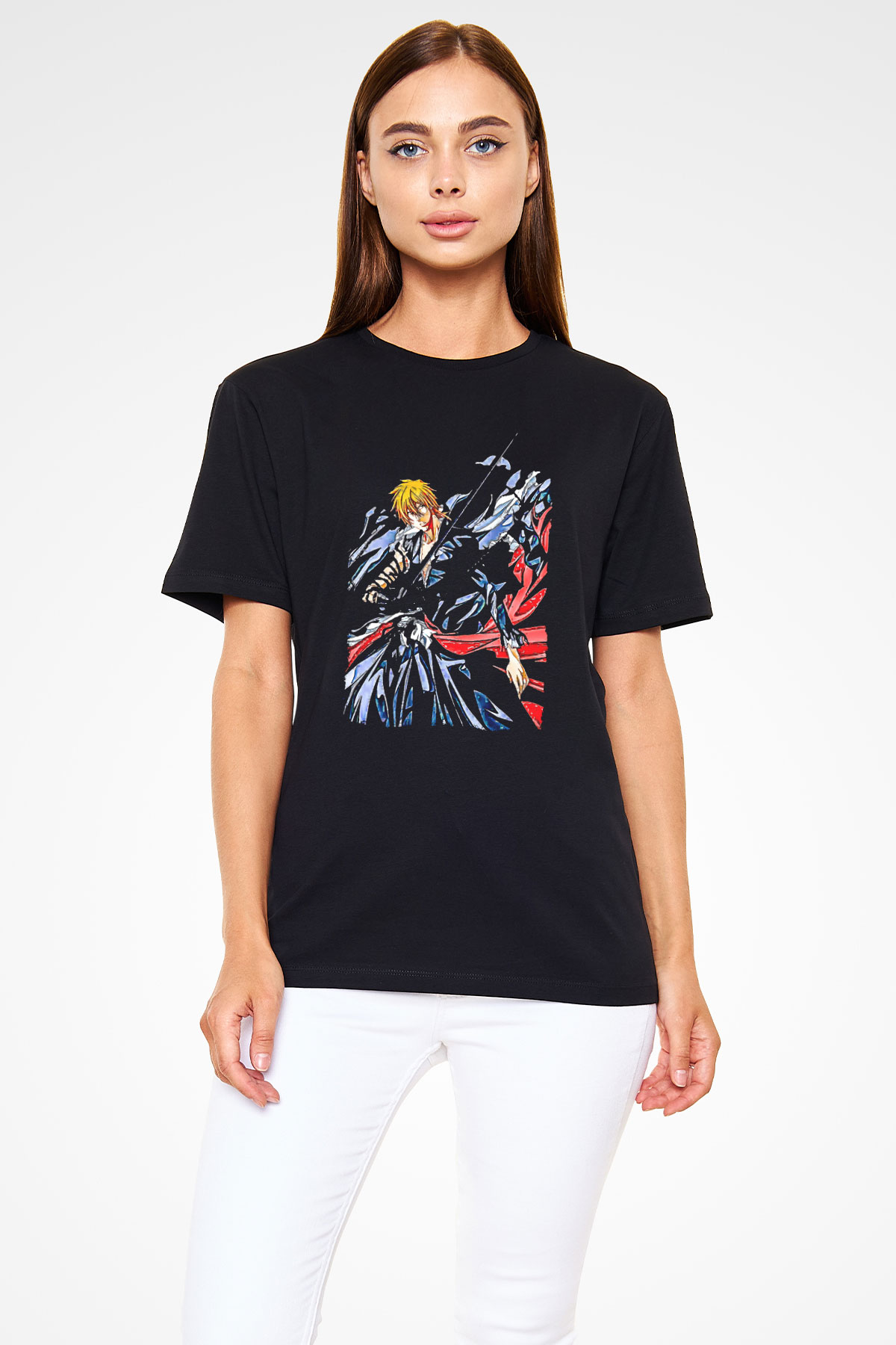 Bleach Baskılı Unisex Siyah Tişört - Tshirt