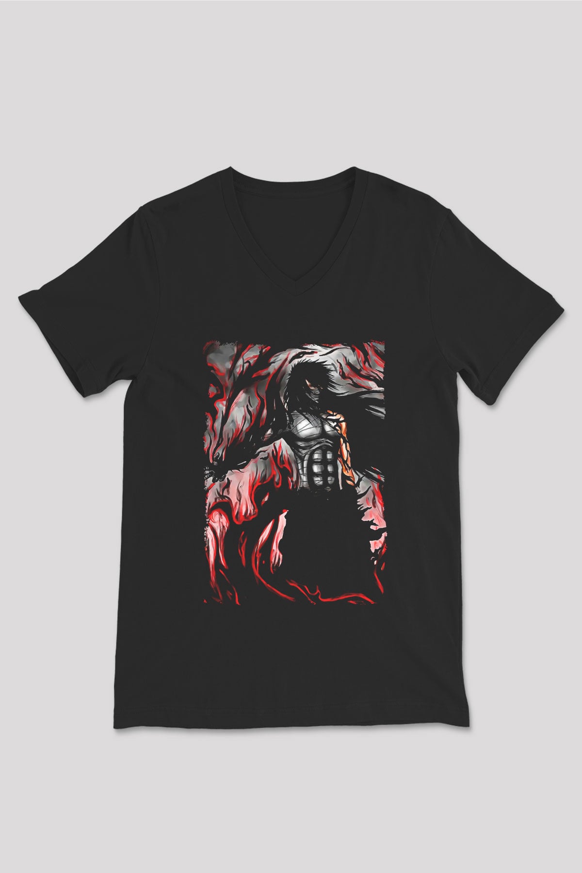 Bleach Baskılı Unisex Siyah V Yaka Tişört - Tshirt