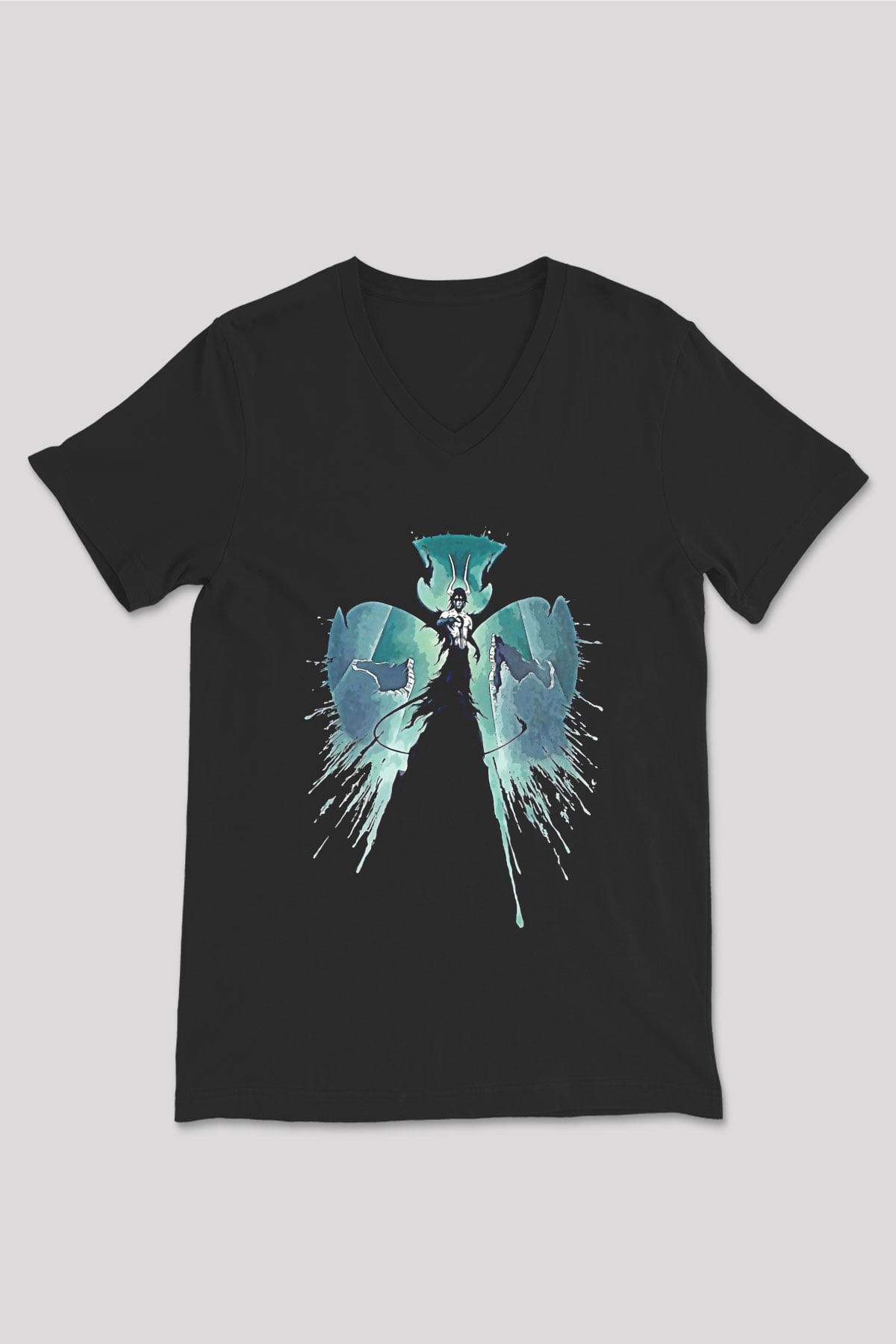 Bleach Baskılı Unisex Siyah V Yaka Tişört - Tshirt