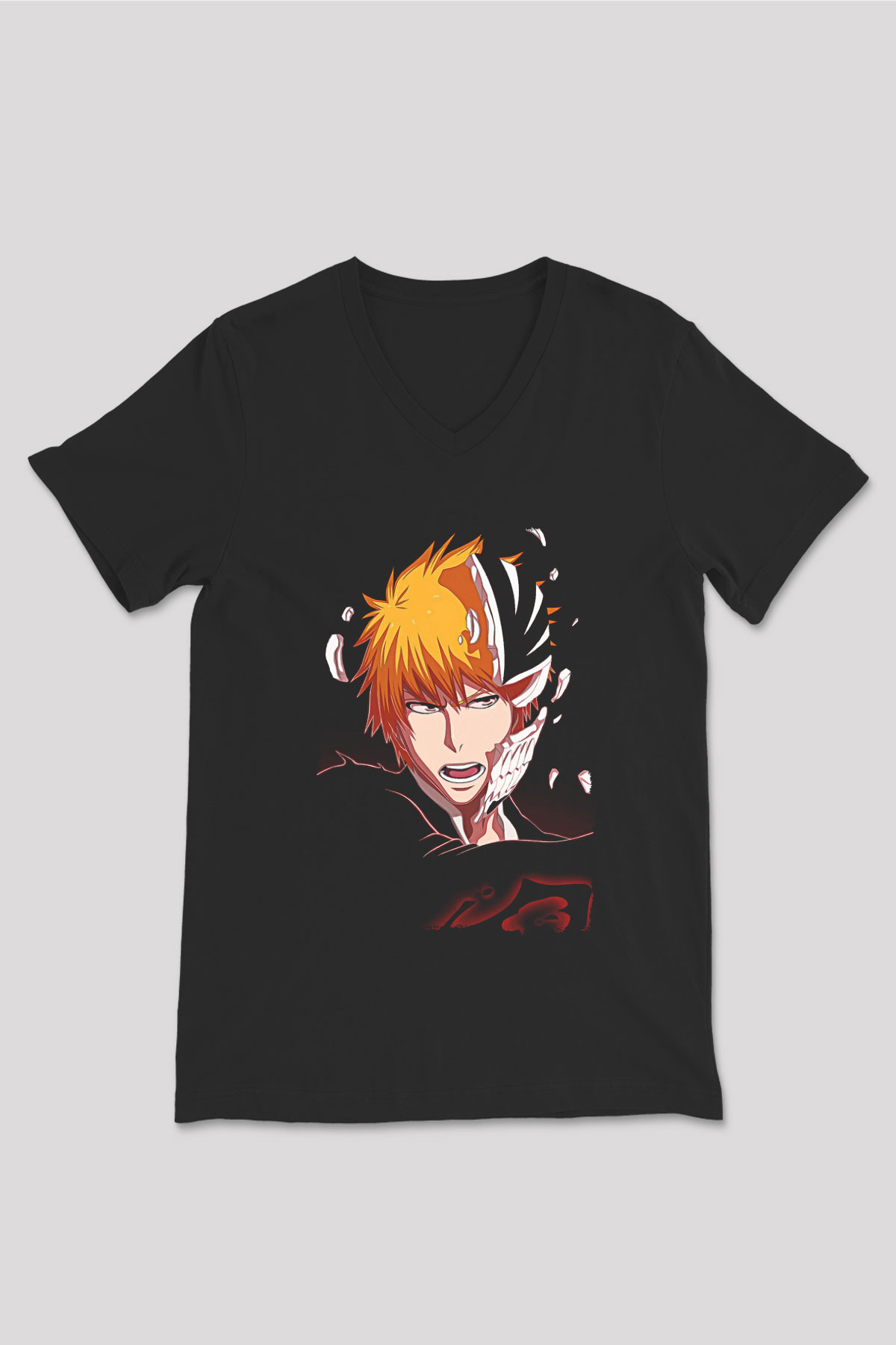 Bleach Baskılı Unisex Siyah V Yaka Tişört - Tshirt