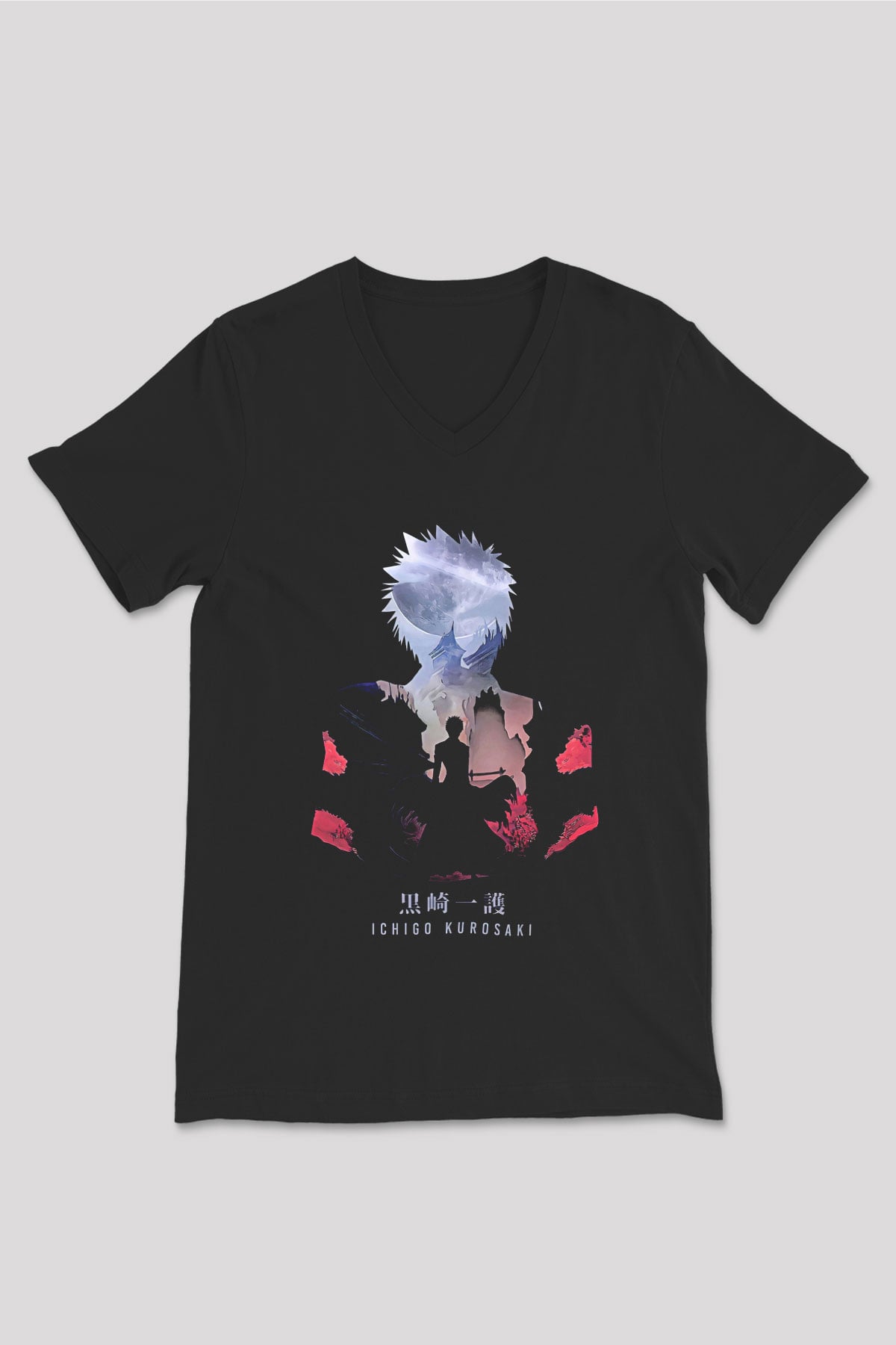 Bleach Baskılı Unisex Siyah V Yaka Tişört - Tshirt