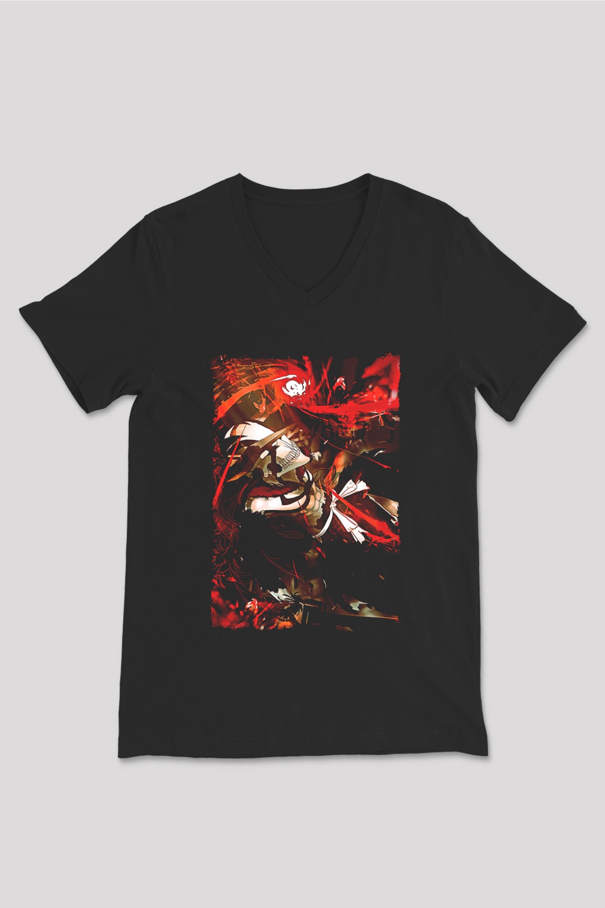 Bleach Baskılı Unisex Siyah V Yaka Tişört - Tshirt