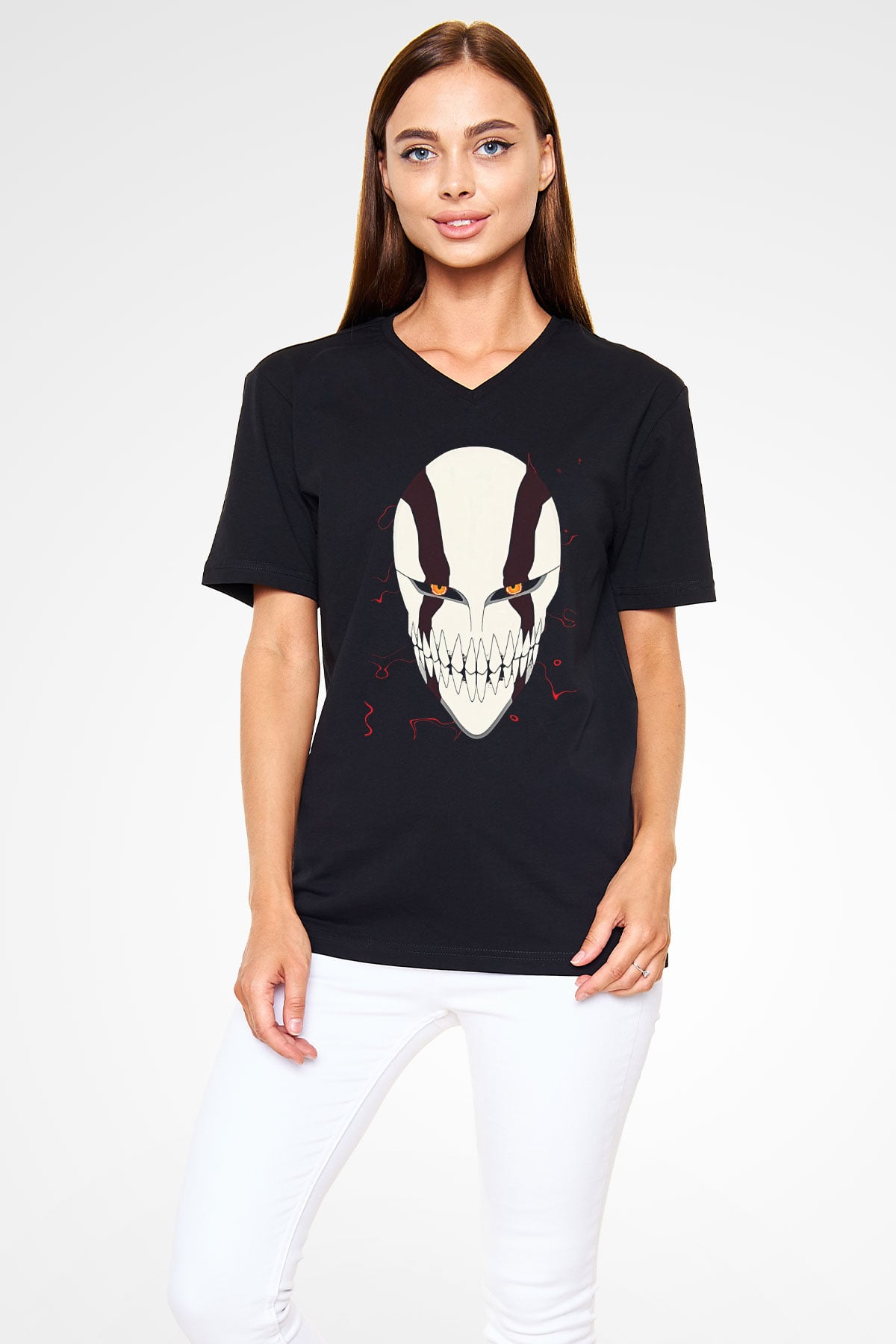 Bleach Baskılı Unisex Siyah V Yaka Tişört - Tshirt