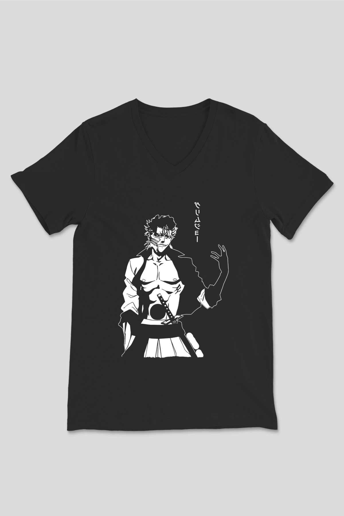 Bleach Baskılı Unisex Siyah V Yaka Tişört - Tshirt