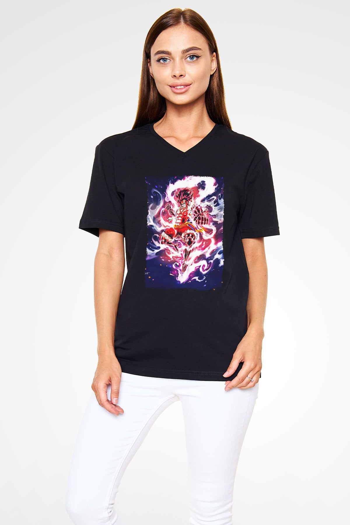 Bleach Baskılı Unisex Siyah V Yaka Tişört - Tshirt
