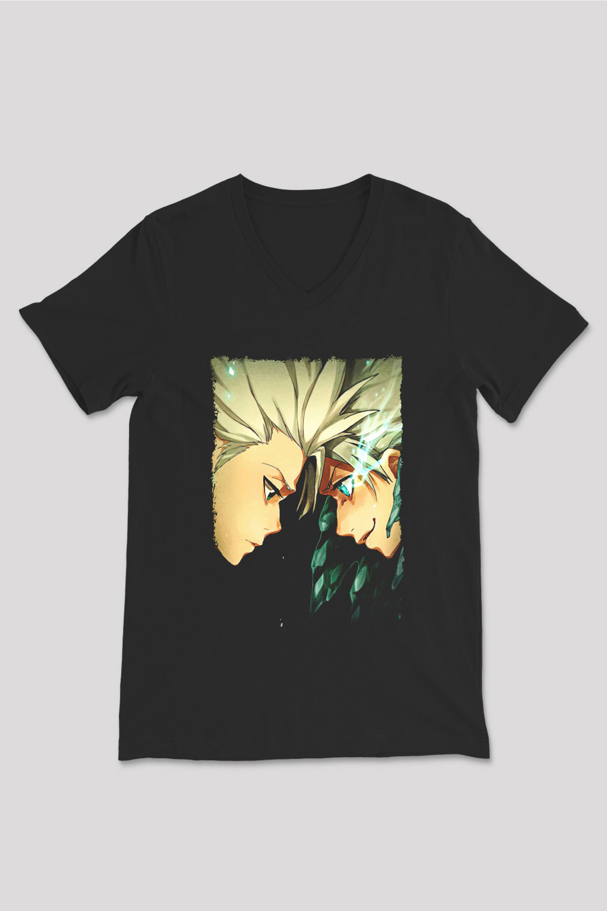 Bleach Baskılı Unisex Siyah V Yaka Tişört - Tshirt