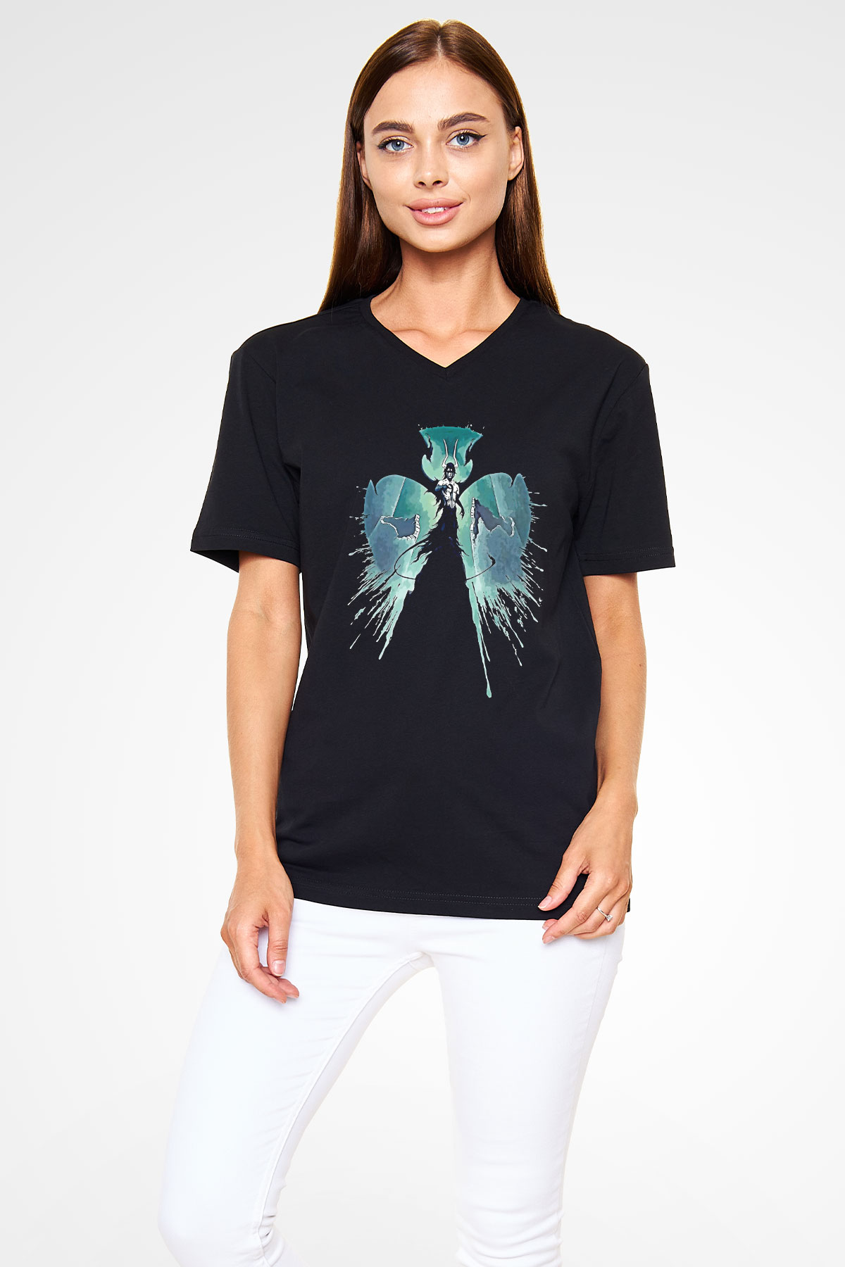 Bleach Baskılı Unisex Siyah V Yaka Tişört - Tshirt