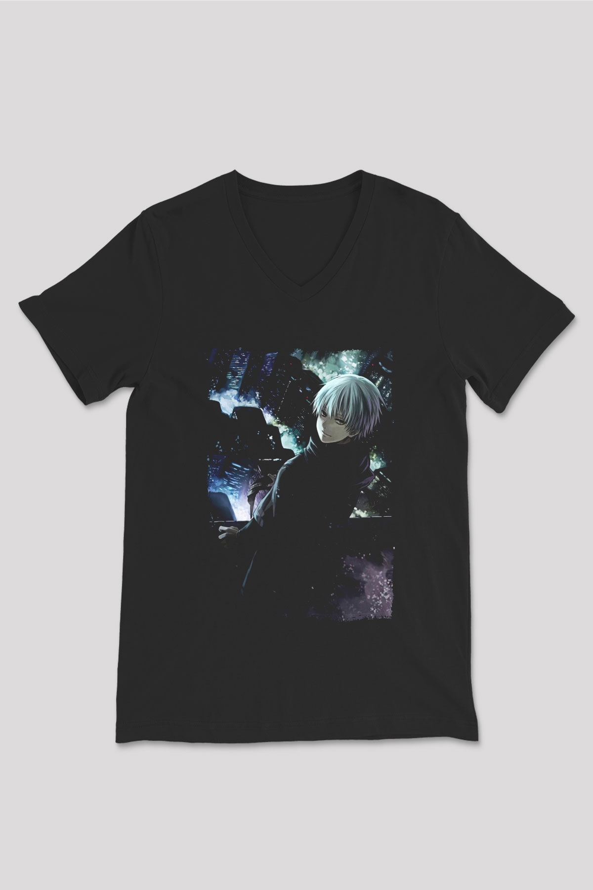 Bleach Baskılı Unisex Siyah V Yaka Tişört - Tshirt