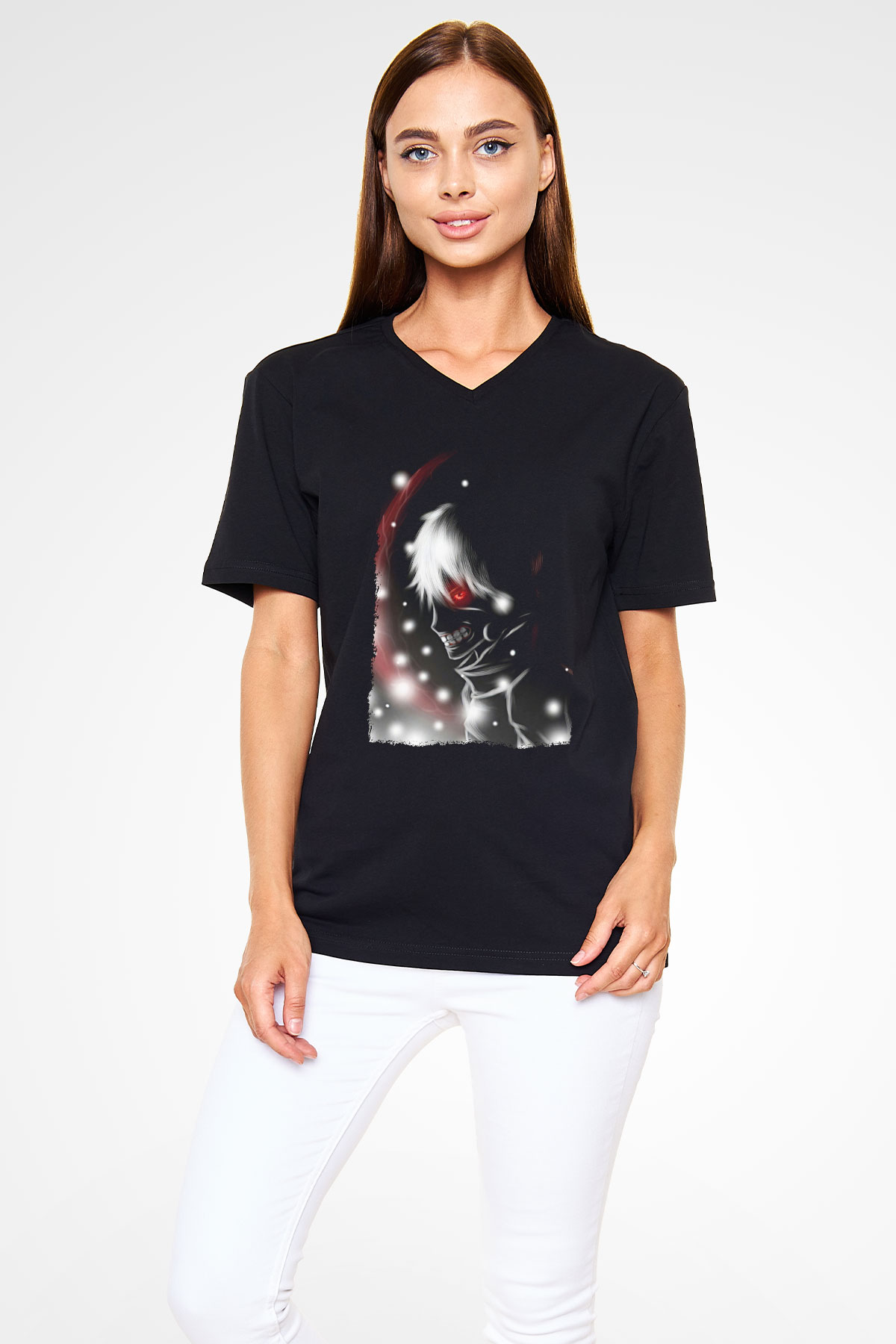 Bleach Baskılı Unisex Siyah V Yaka Tişört - Tshirt