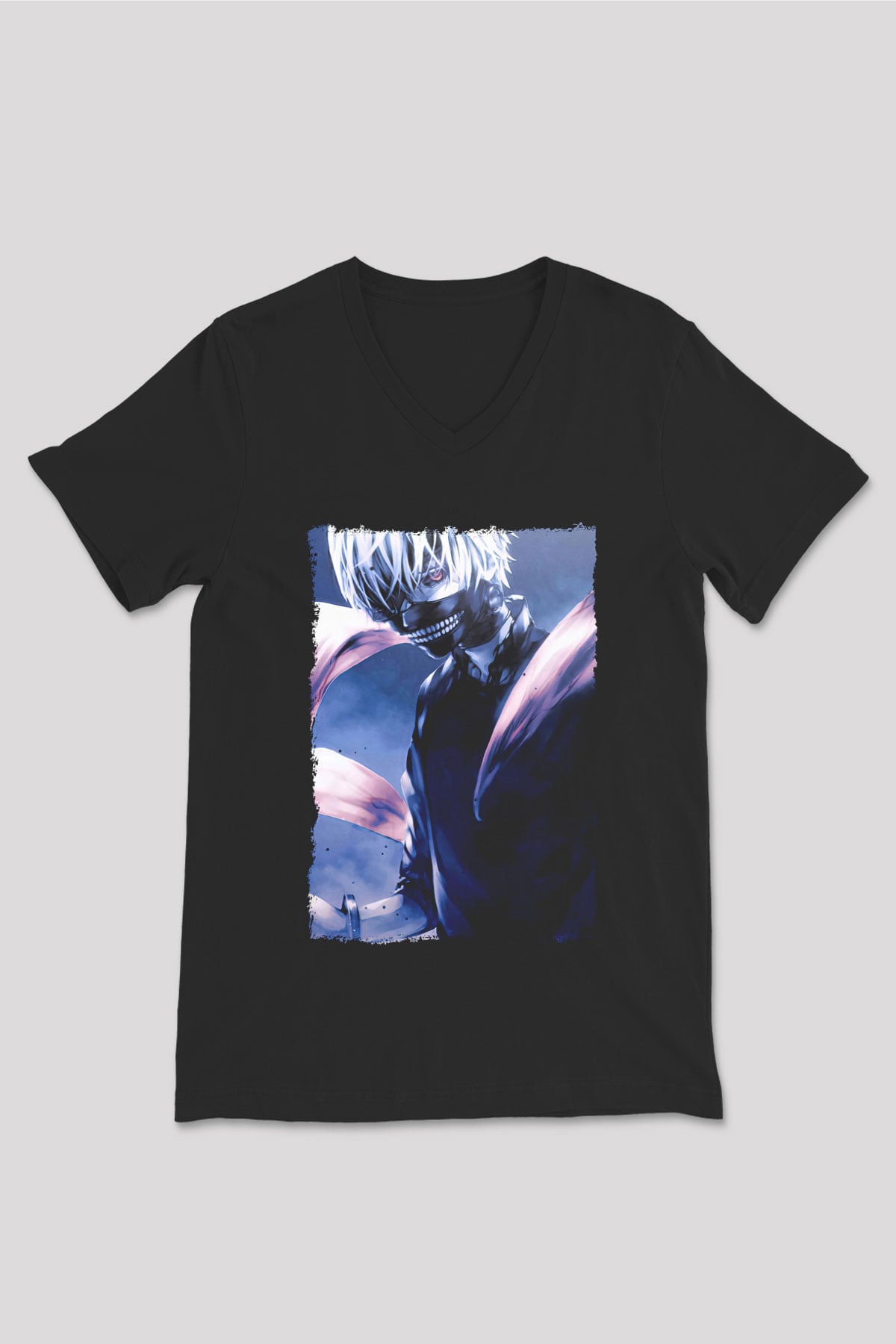 Bleach Baskılı Unisex Siyah V Yaka Tişört - Tshirt