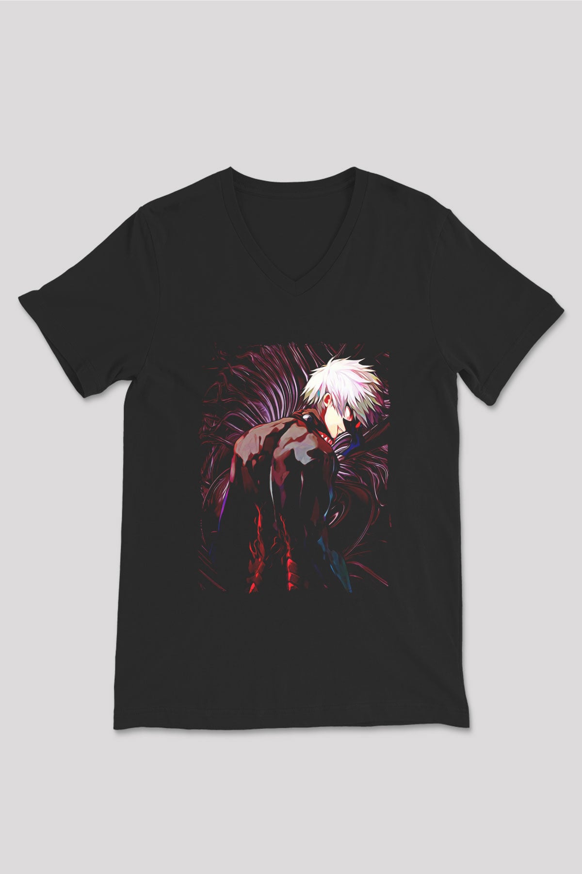 Bleach Baskılı Unisex Siyah V Yaka Tişört - Tshirt