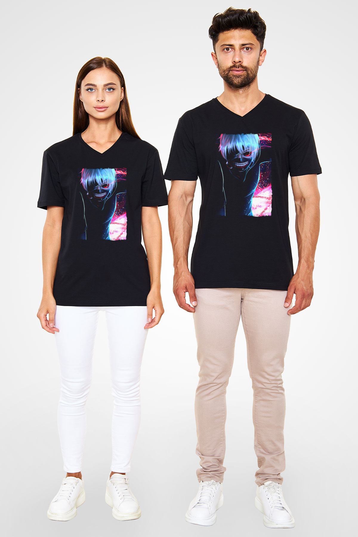 Bleach Baskılı Unisex Siyah V Yaka Tişört - Tshirt