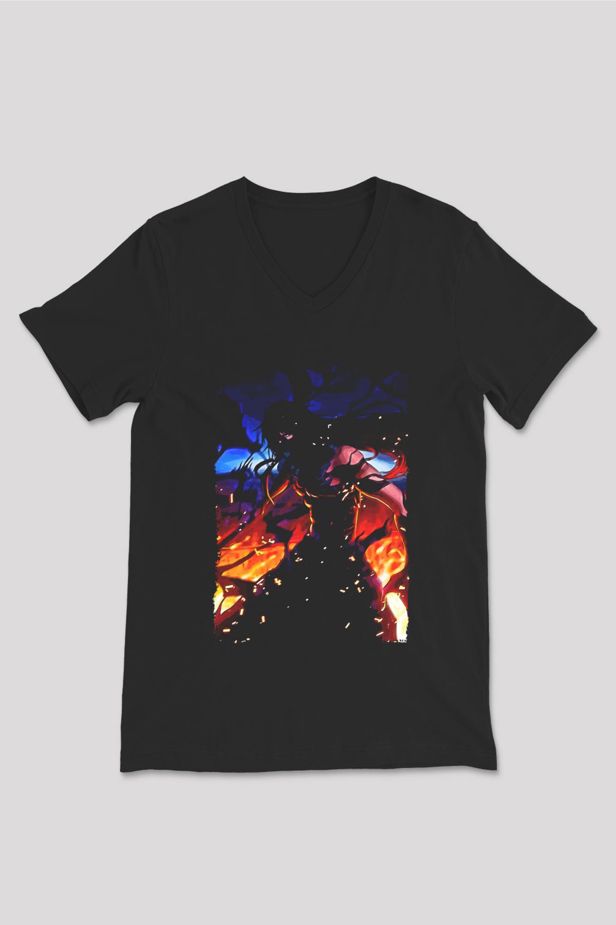 Bleach Baskılı Unisex Siyah V Yaka Tişört - Tshirt