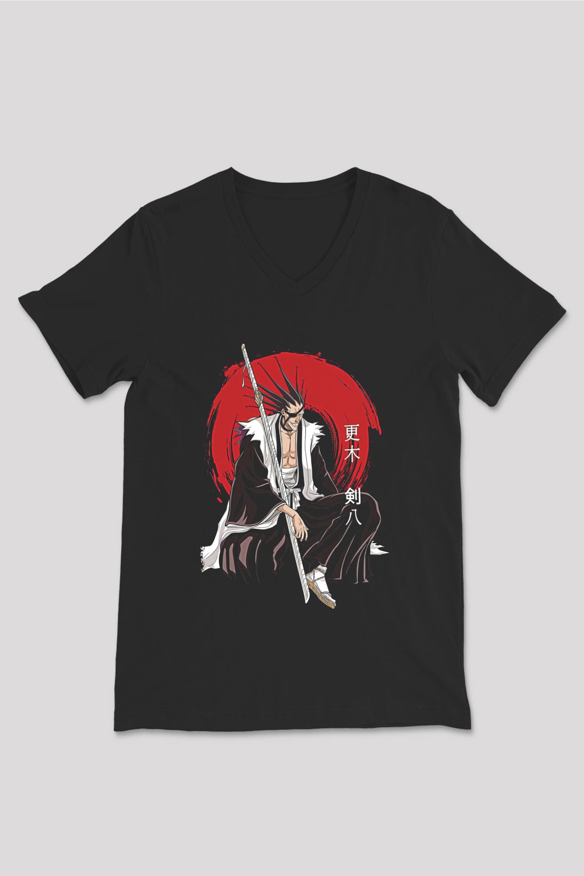 Bleach Baskılı Unisex Siyah V Yaka Tişört - Tshirt