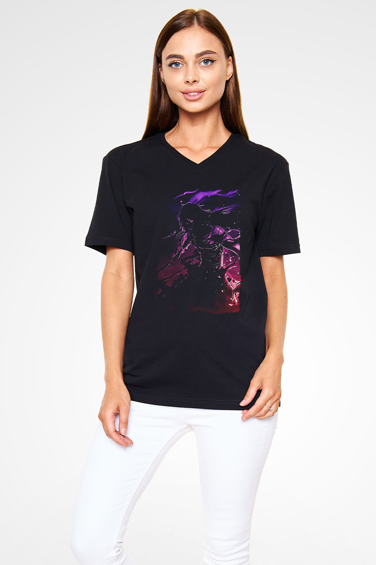 Bleach Baskılı Unisex Siyah V Yaka Tişört - Tshirt
