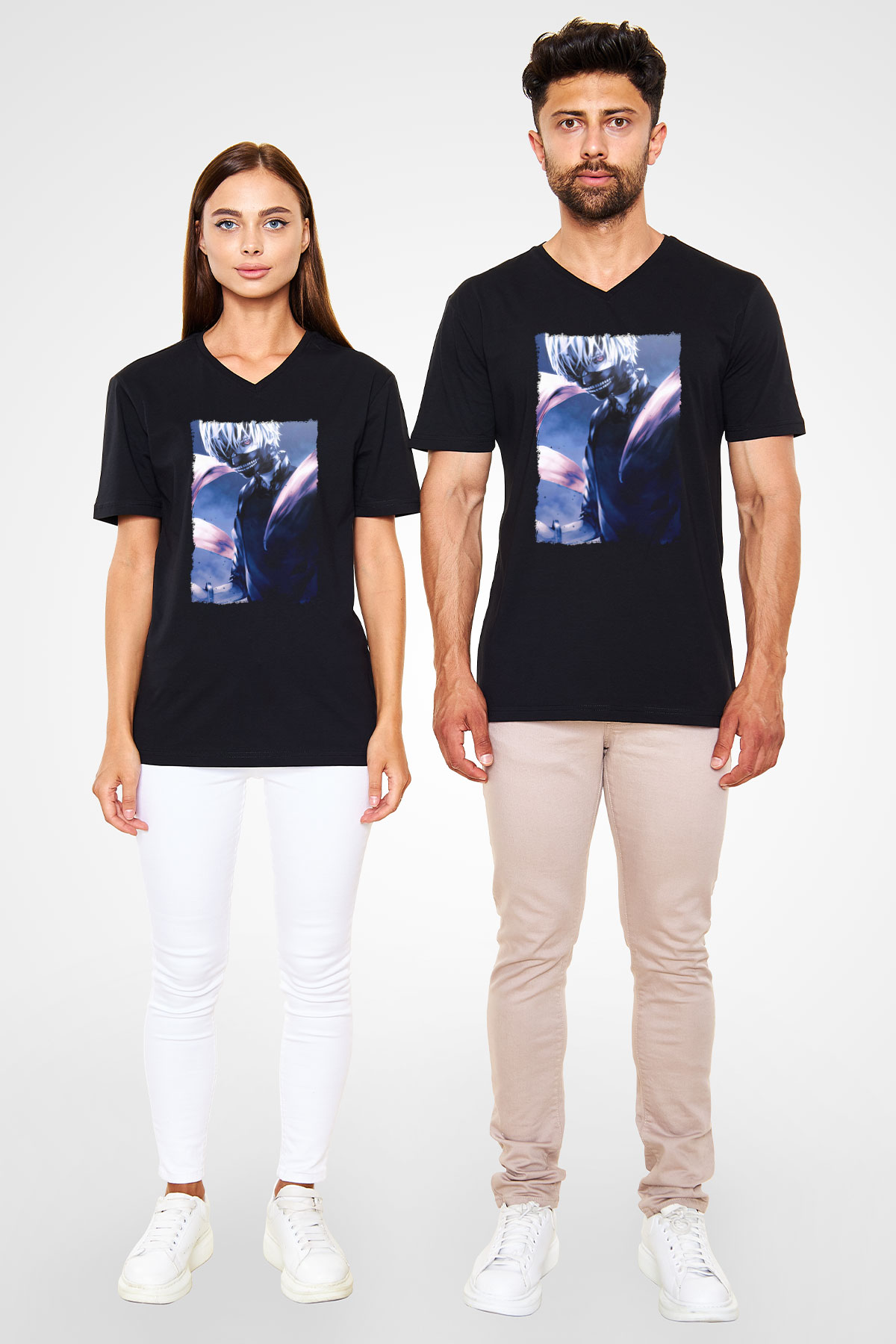 Bleach Baskılı Unisex Siyah V Yaka Tişört - Tshirt