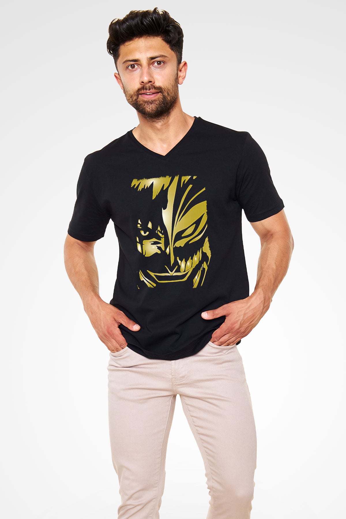 Bleach Baskılı Unisex Siyah V Yaka Tişört - Tshirt