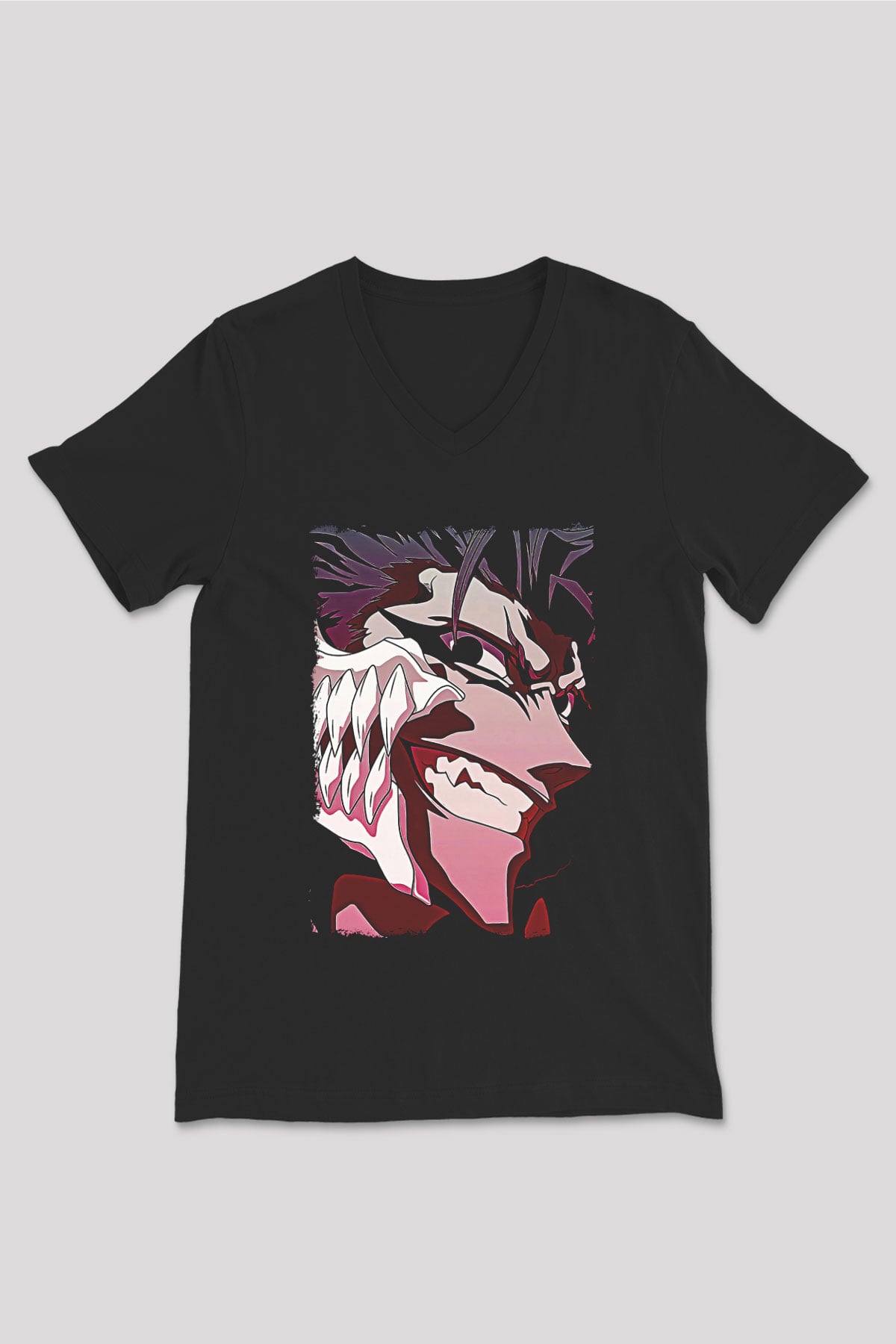 Bleach Baskılı Unisex Siyah V Yaka Tişört - Tshirt