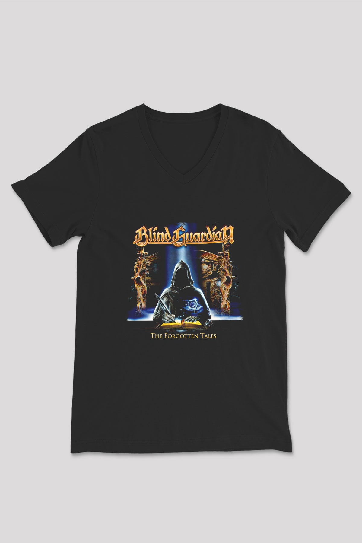 Blind Guardian Baskılı Unisex Siyah V Yaka Tişört