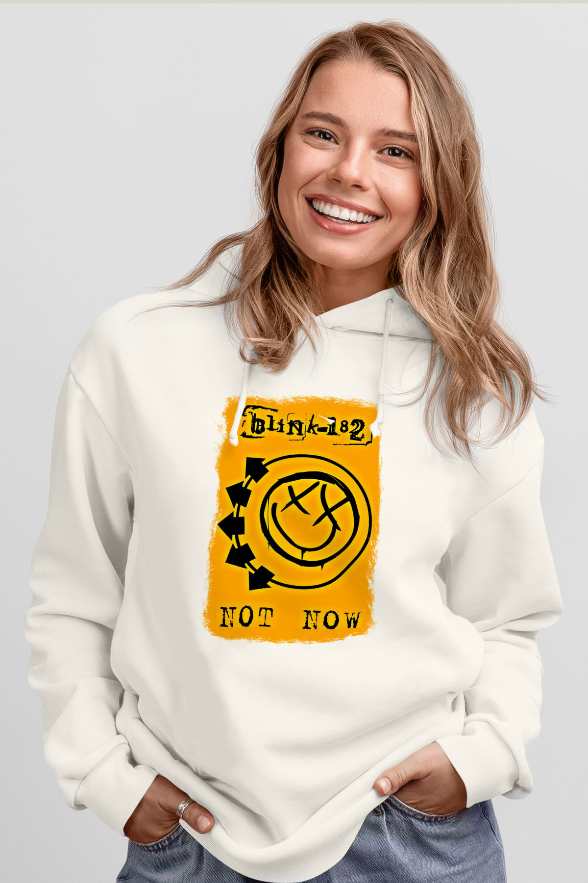 Blink-182 Baskılı Unisex Beyaz Hoodie