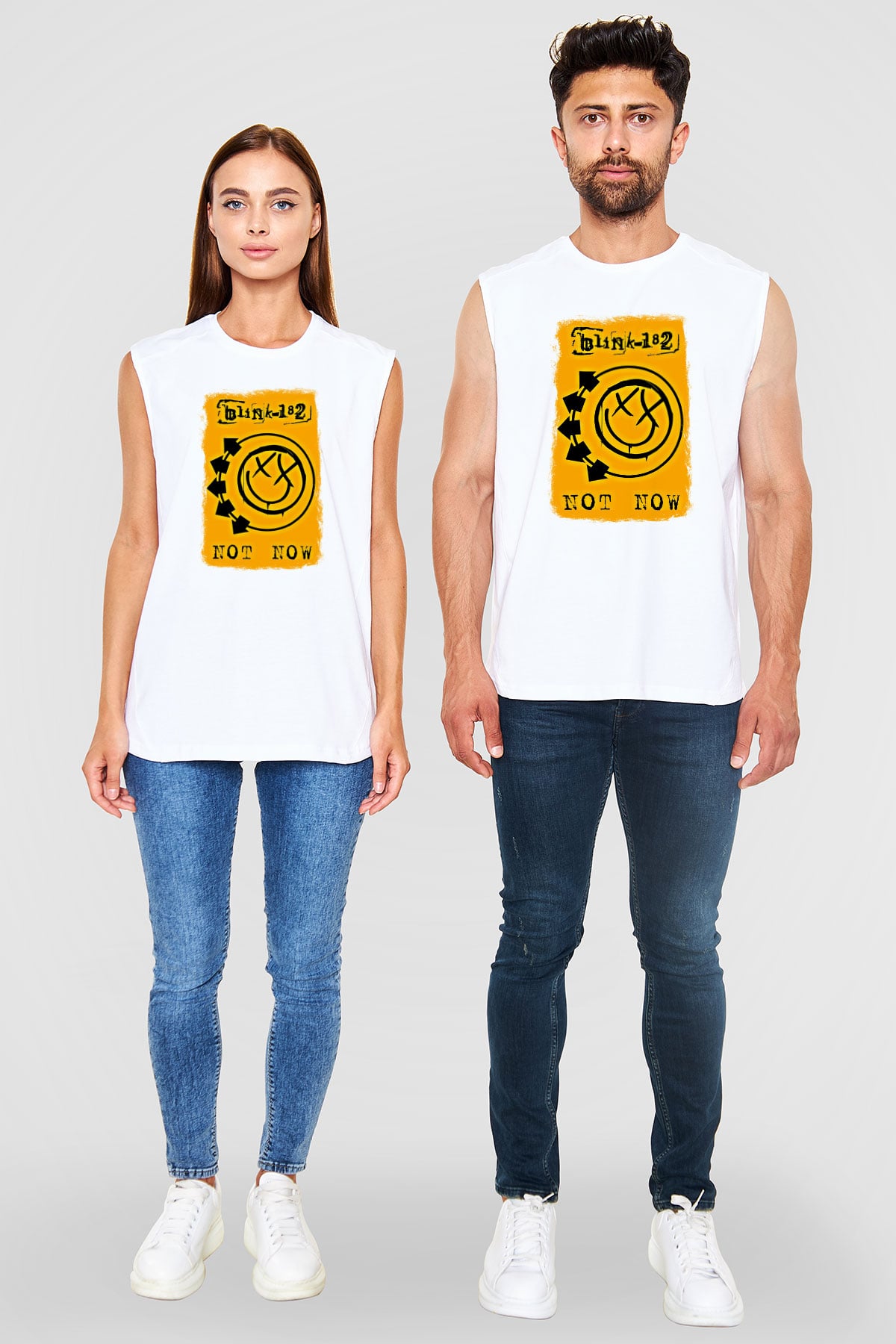 Blink-182 Baskılı Unisex Beyaz Kolsuz Tişört