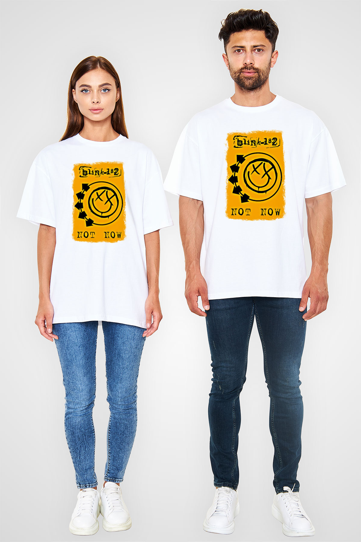 Blink-182 Baskılı Unisex Beyaz Oversize Tişört