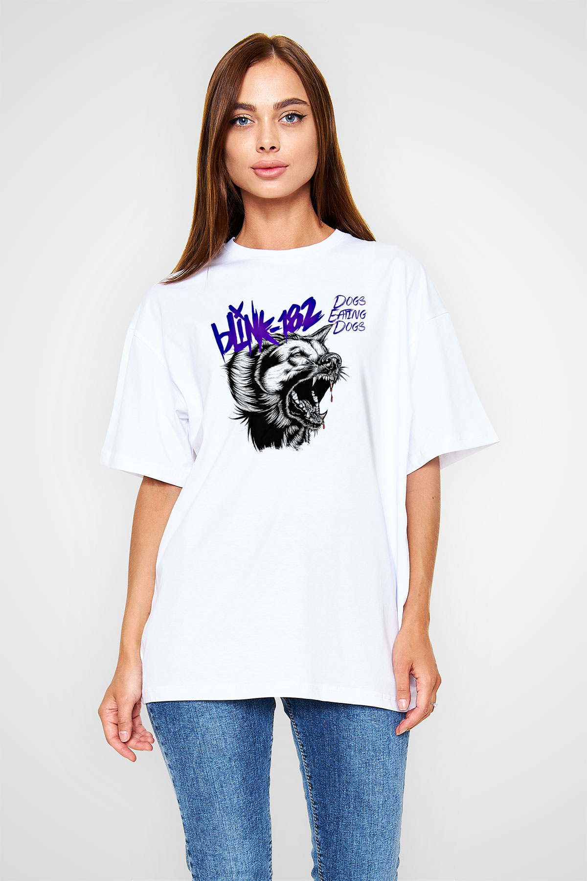Blink-182 Baskılı Unisex Beyaz Oversize Tişört