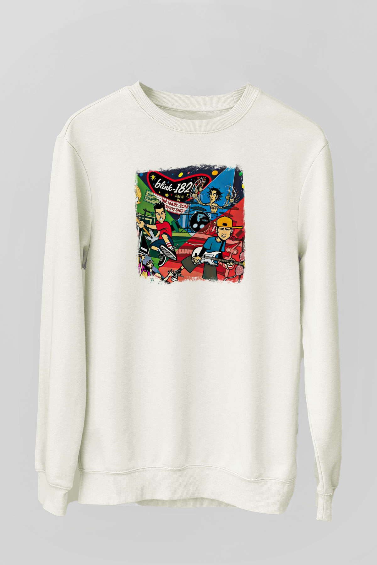 Blink-182 Baskılı Unisex Beyaz Sweatshirt